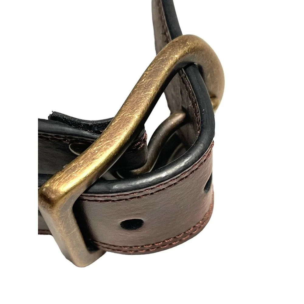 Vintage Levis‎ Belt Women's Leather Brown Heavy Brass Square Buckle Size 32